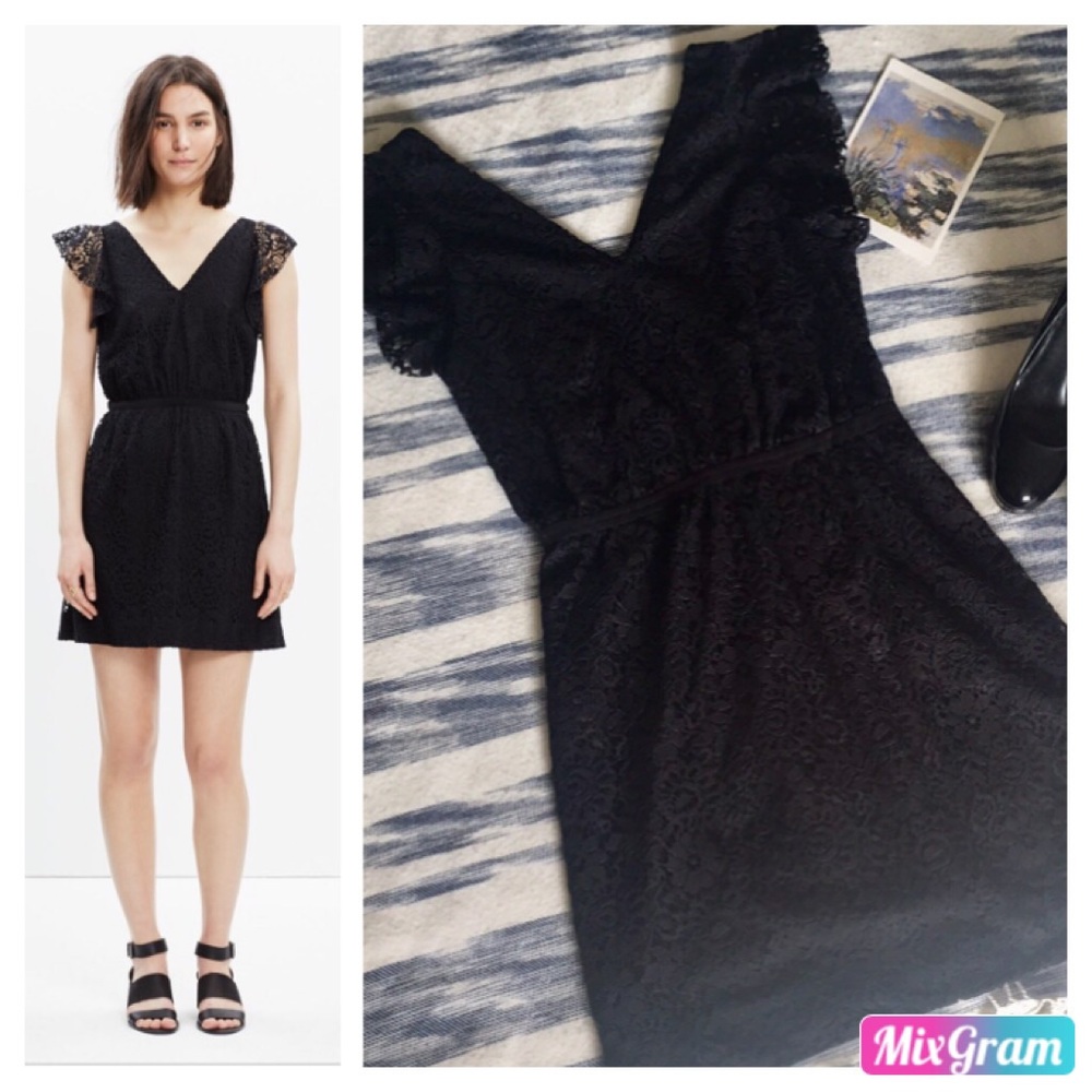 Madewell Black Lace Flutter-Sleeve Cocktail Dress